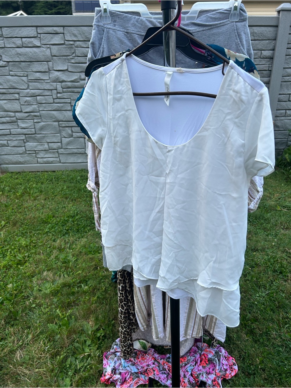 NY Collection White Layered Short-Sleeve Scoop Neck Blouse